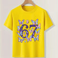 Butterfly Six Seven Print Children T-shirts Summer Girls Casual Fashion Funny Tops Kids Colorful Crew Neck Short Sleeve Tees