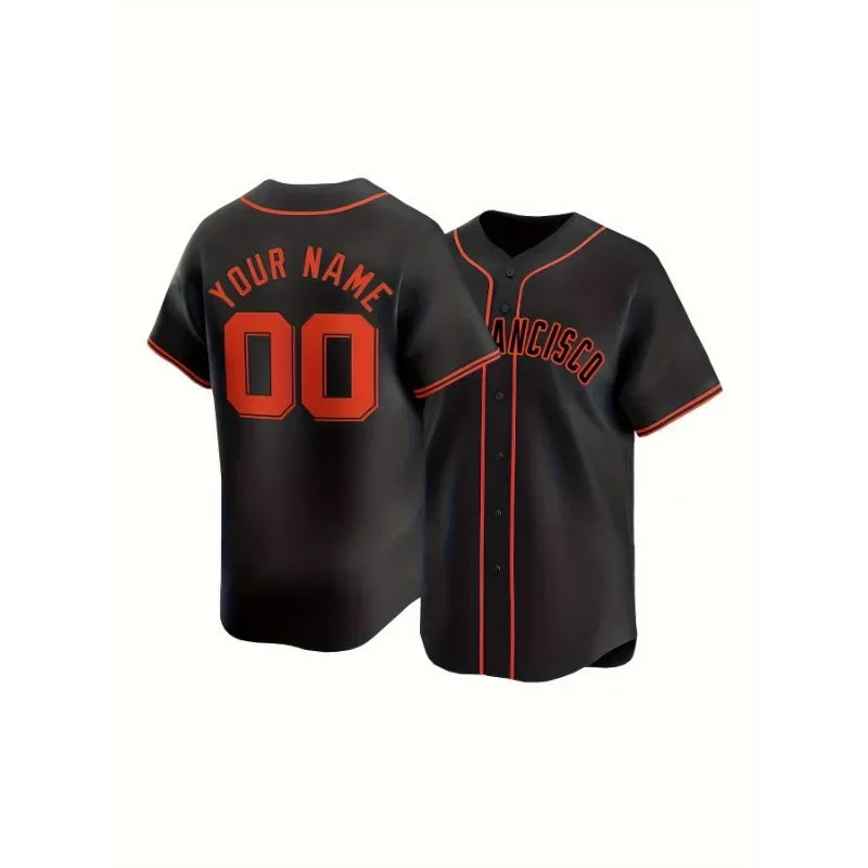 Customized Name And Number Men's Embroidery Baseball Jersey San Francisco Personalized Short Sleeve Button Down DIY Shirts