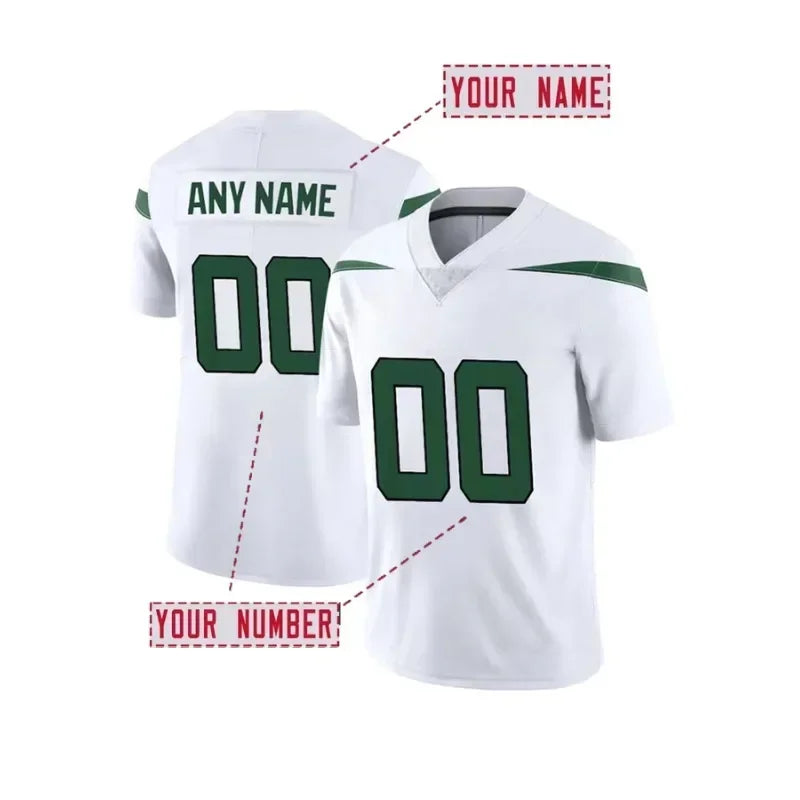 Custom Name And Number Men's Embroidered Football Shirt New York Green V-Neck Personalized Short Sleeved T-Shirt Men Clothing