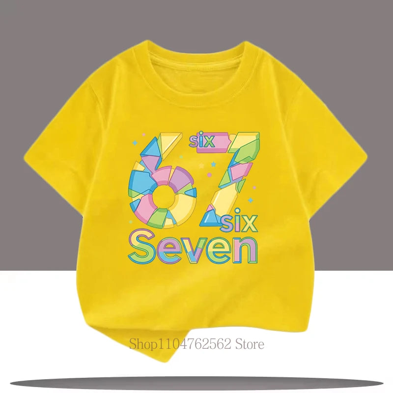 Six Seven Graphic Print Children's Clothing Boys Girls Summer Casual Fashion Colorful Tops Kids Crew Neck Short Sleeve T-shirts