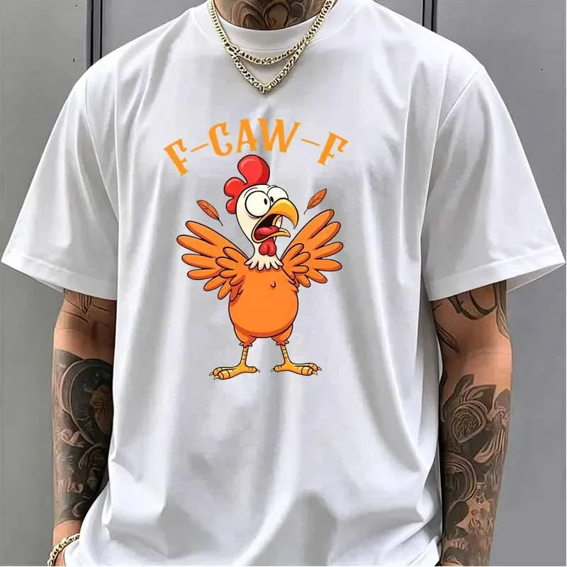 F-caw-f Chicken Print T-shirt Summer Men Comfortable Fashion Casual Hip Hop Streetwear Tops Cotton O-Neck Short Sleeve Tees