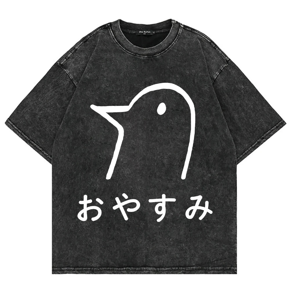 Goodnight Punpun Graphic Print Washed T Shirt for Men Women Clothing Summer Retro Fashion Casual O-Neck Short Sleeve Tees