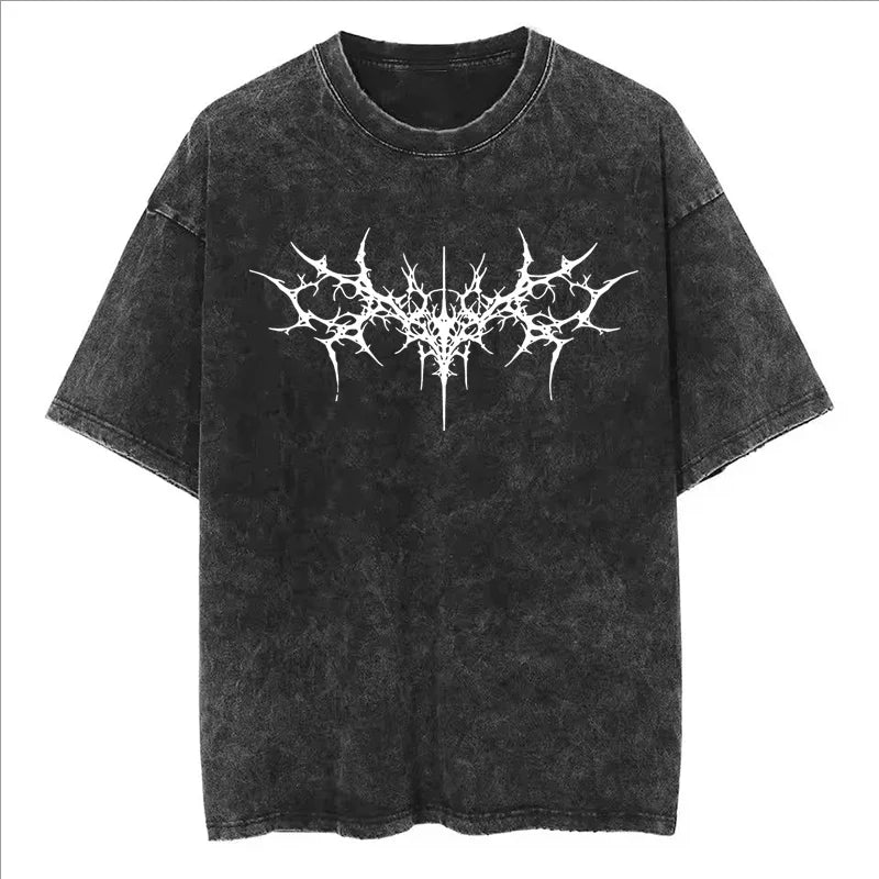 Retro Line Graphic Print Washed T-shirts Summer Fashion Casual Women Men Streetwear Y2K Crew Neck Short Sleeve Washed T-shirts