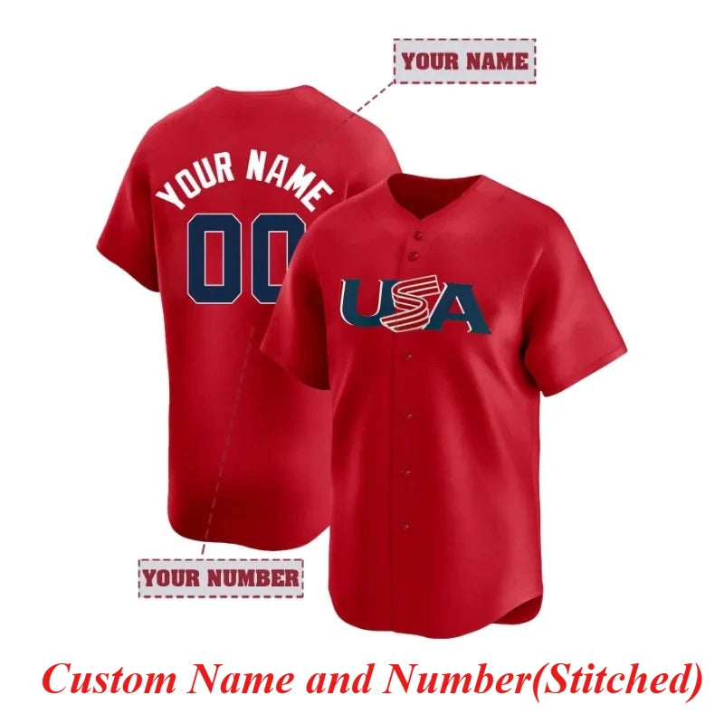 Customized Name And Number Men's Embroidered Baseball Jersey USA Breathable V-Neck Personalized Short Sleeved Shirt Men Clothing