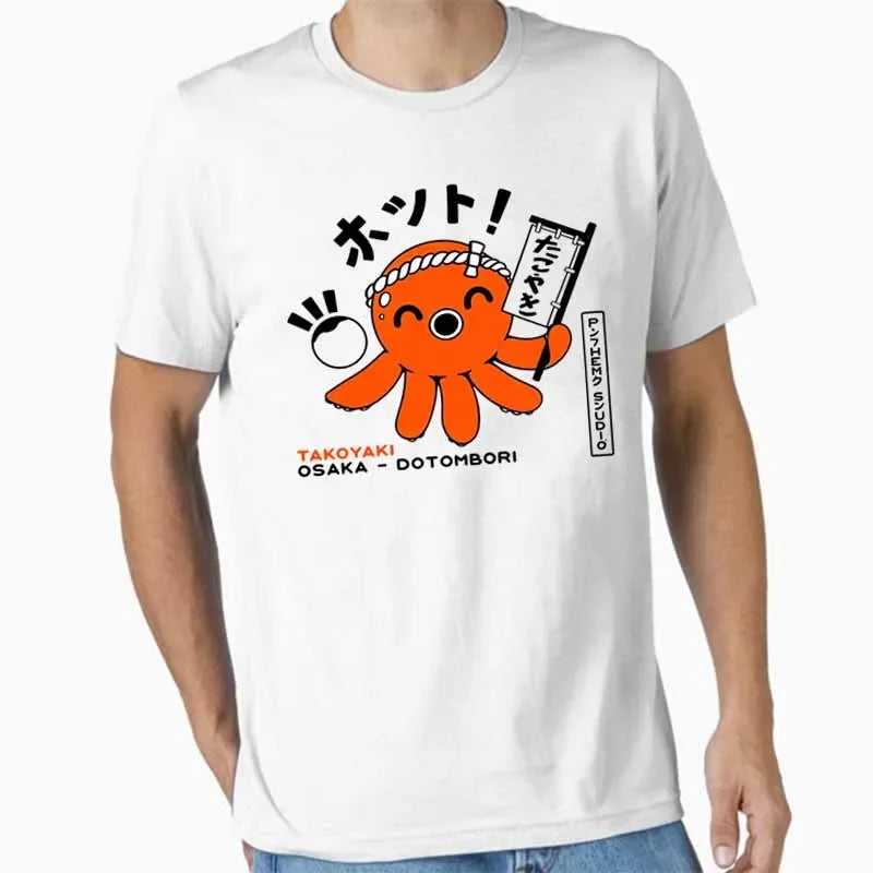 Japanese Style Octopus Print T-shirt Summer Casual Fashion Vintage Harajuku Streetwear Tops Crew Neck Short Sleeve Cotton Tees