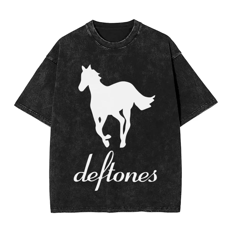 Deftones Graphic Print Washed T-shirts Summer Vintage Fashion Casual Tops for Men Streetwear Y2K Short Sleeve Washed T-shirts