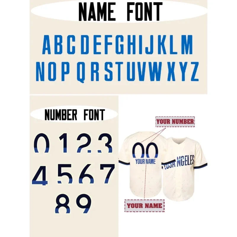 Customized Name And Number Men's Embroidery Baseball Jersey Los Angeles Personalized Short Sleeve Button Down Shirts DIY