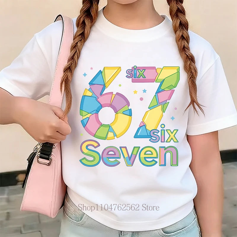 Six Seven Graphic Print Children's Clothing Boys Girls Summer Casual Fashion Colorful Tops Kids Crew Neck Short Sleeve T-shirts