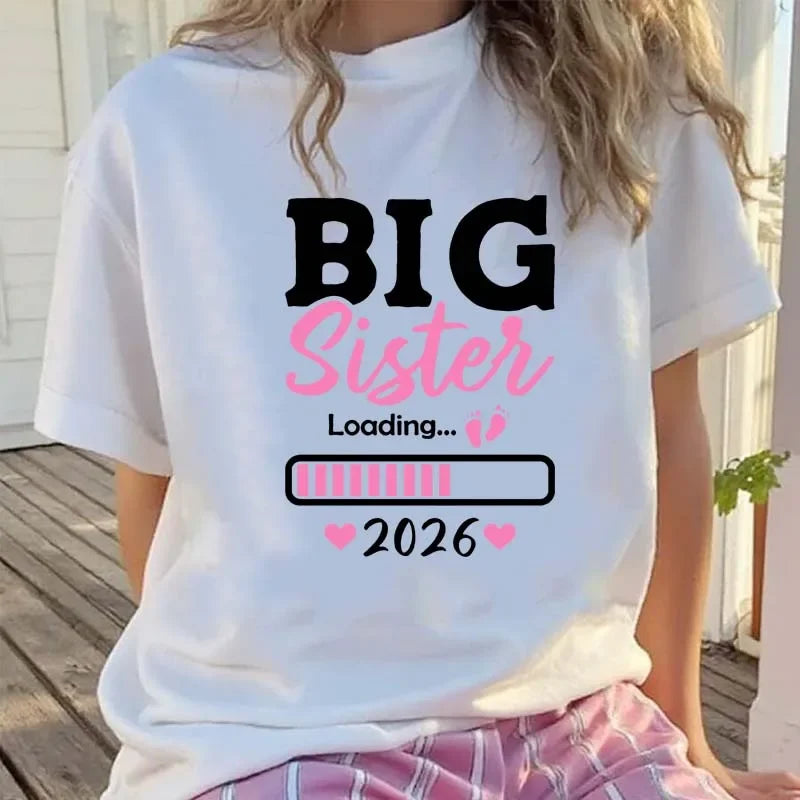 Big Sister 2026 Teenage Children Short Sleeve Tops T-shirt Summer Girls Casual Loose Fashion Round Neck Children’s Clothing