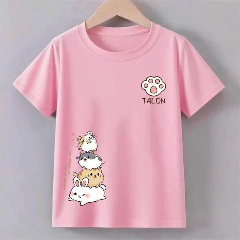 Kids Cute Critter Print T-Shirt Summer Girls Boys Children Funny Casual Colorful Comfortable Tops Crew Neck Short Sleeve Tees
