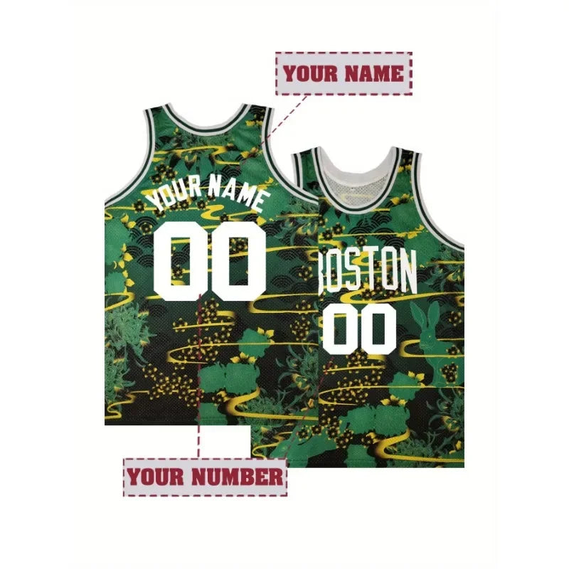 Customize Men's Sleeveless Basketball Jersey with Rabbit and Plants Pattern Personalized Name and Number Boston DIY Tank Tops
