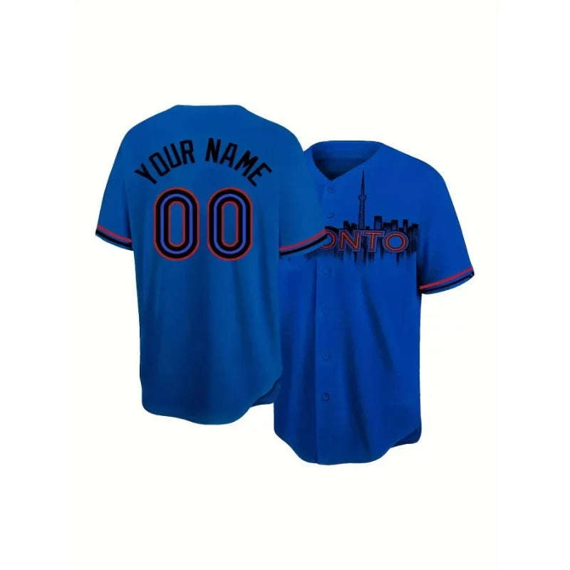 Customized Name And Number Men's Embroidery Baseball Jersey Toronto Blue V-Neck Personalized Short Sleeve Button Down DIY Shirts