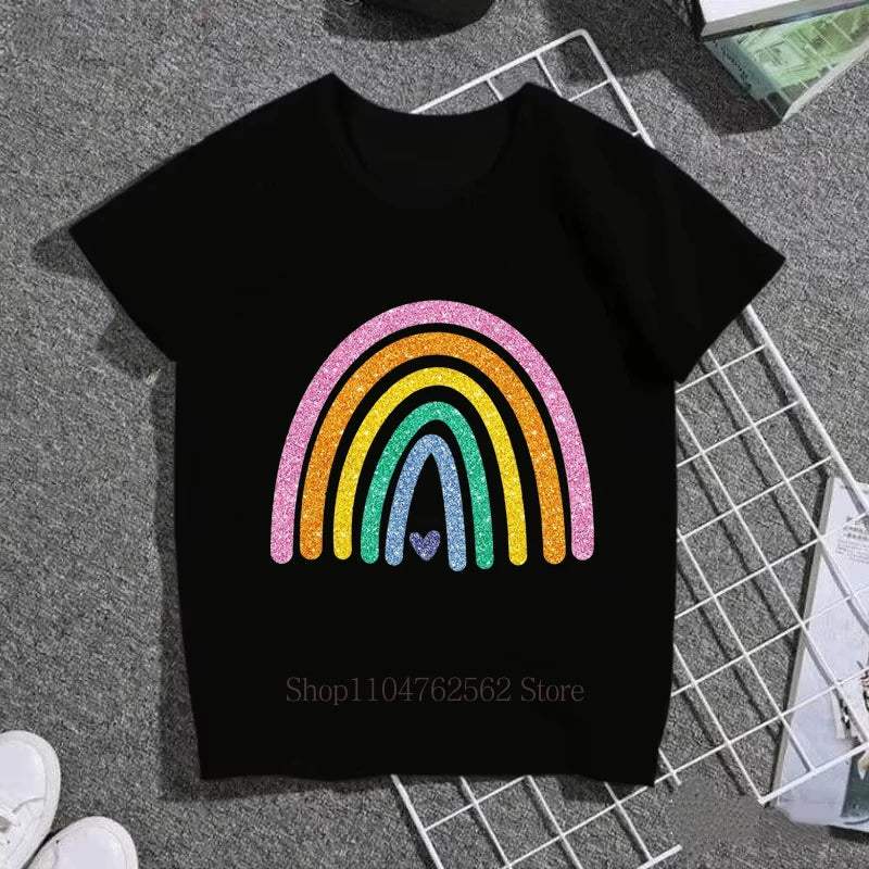 Rainbow Print T-shirts Girls Boys Summer Casual Fashion Cute Colorful Children Clothing O-Neck Short Sleeve Tops Kids T-shirts