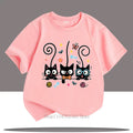 Three Cute Cats Graphic Teenager T-shirt Summer Casual Fashion Colorful Tops for Children Girls Crew Neck Short Sleeve Kids Tees